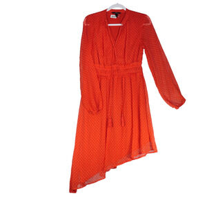Vero Moda Orange Dress Womens Medium Sheer Sleeves Smocked Waist Lightweight